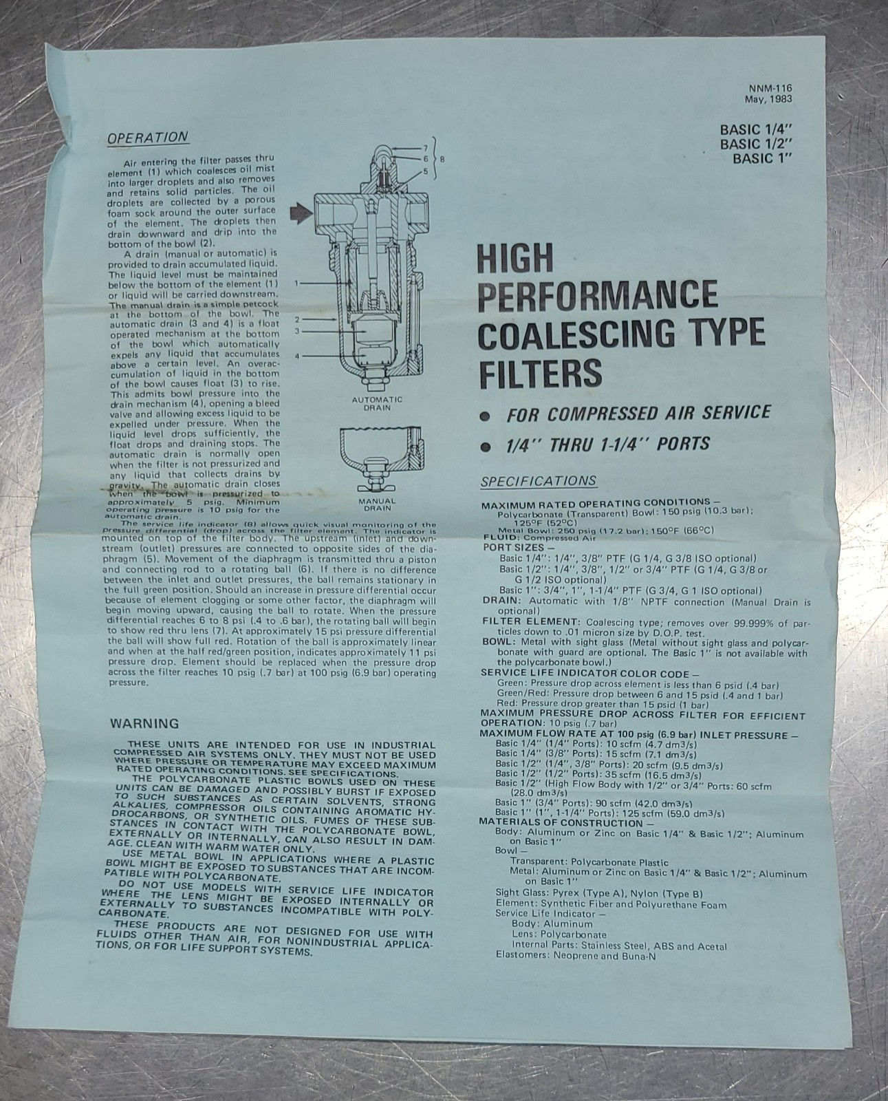 McMaster-Carr 8282K44 FILTER ELEMENT, INTAKE AIR CLEANER .01 MICRON (5796-50)