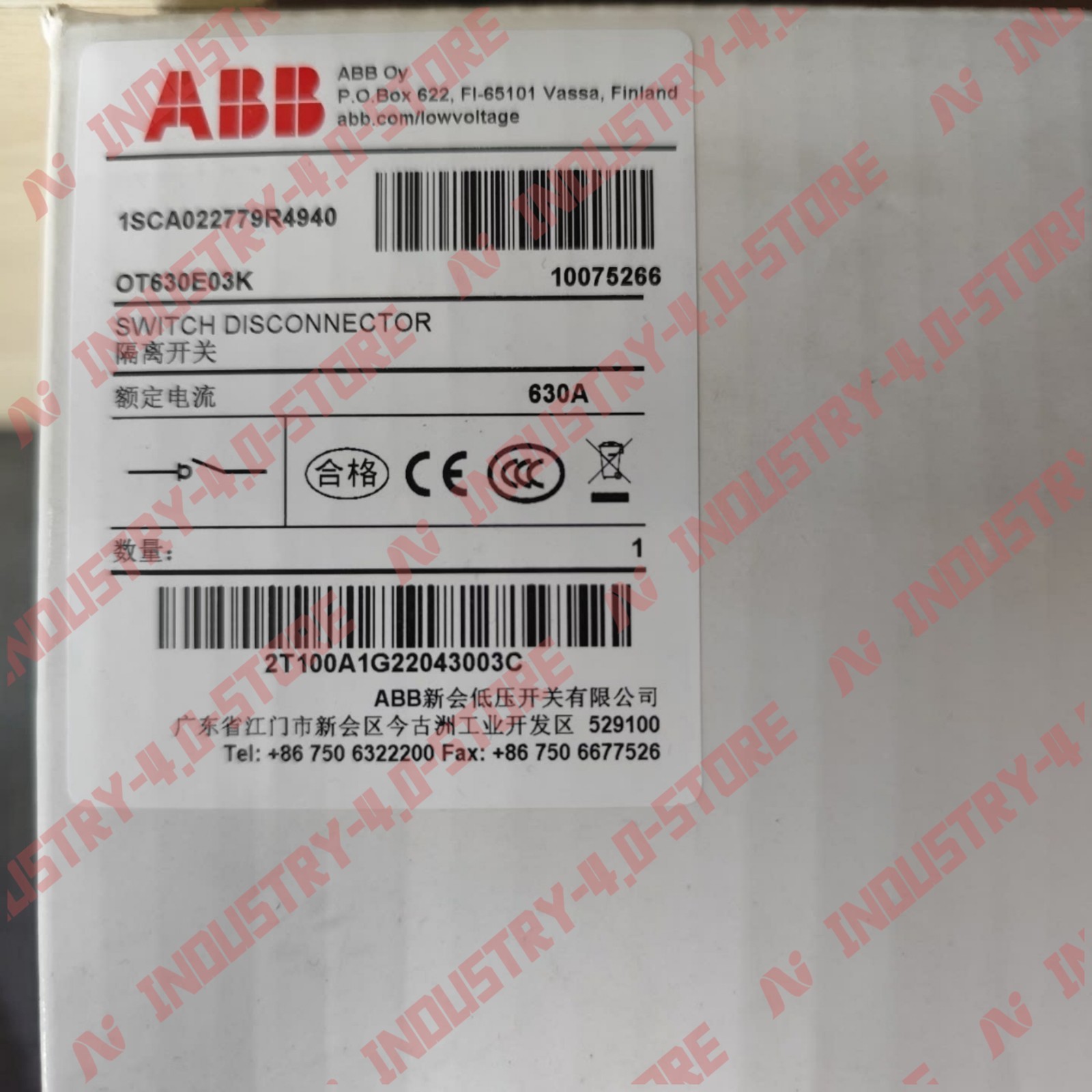 1PCS New ABB OT630E03K 1SCA022779R4940 Switch Disconnector