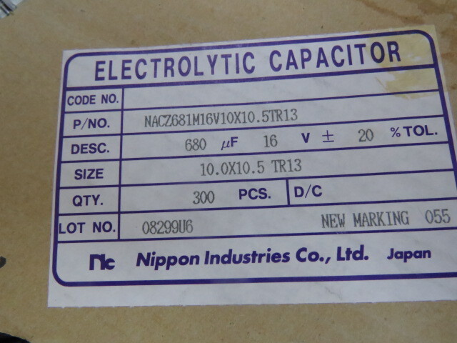 NIC COMPONENTS CORP NACZ681M16V10X10.5TR13 Qty of 140 per Lot CAP ALUM 680UF 16