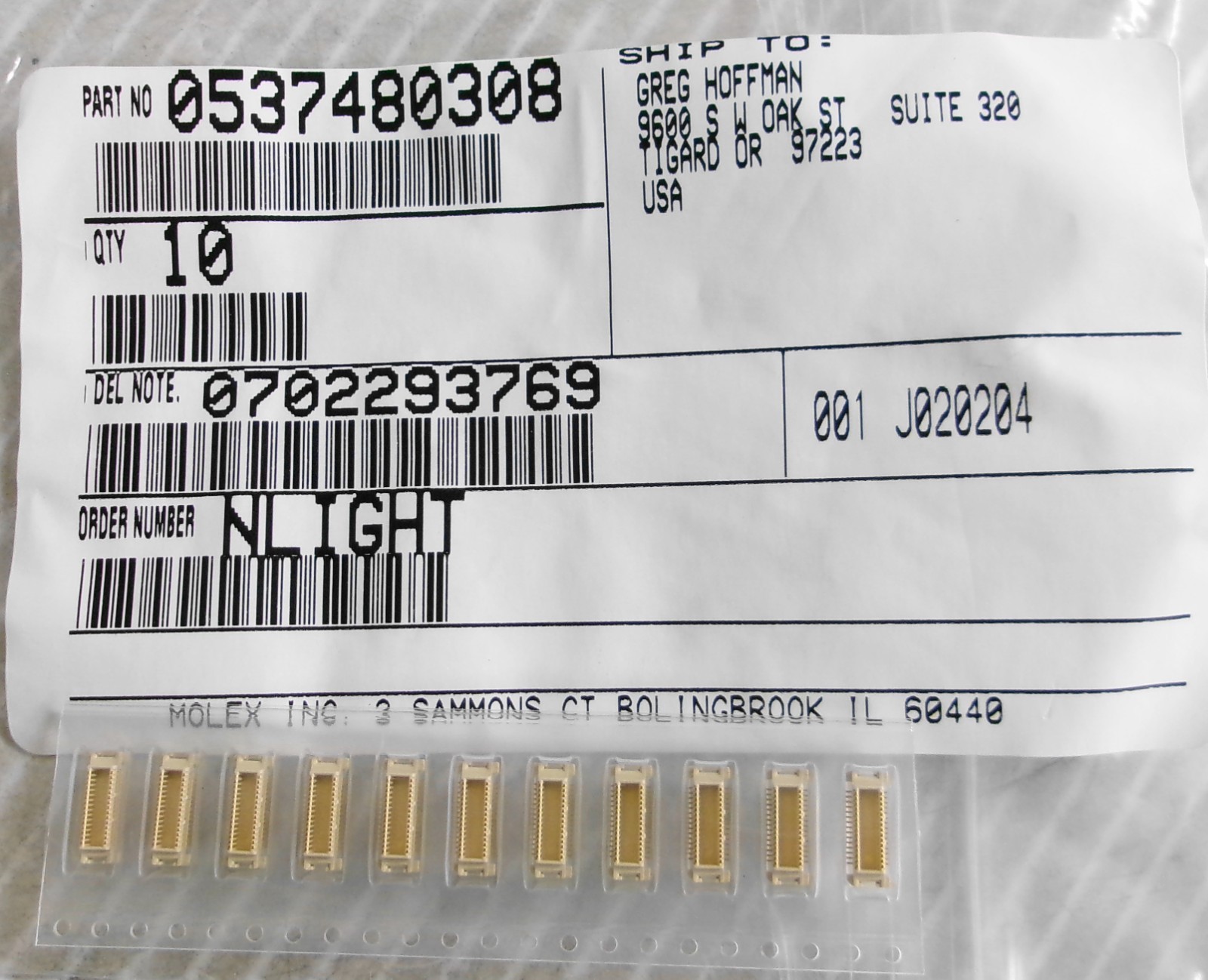 Molex 0537480308 30 Position Connector Plug (Lot of 10)