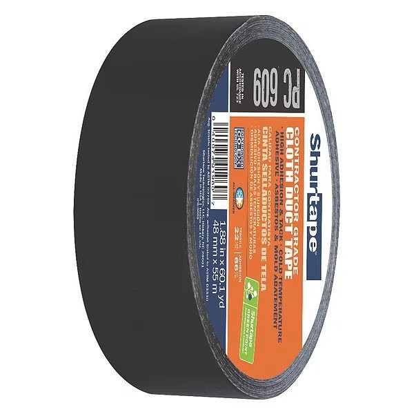 Shurtape DuctTape, Black, 60-1/8ydL, 1-7