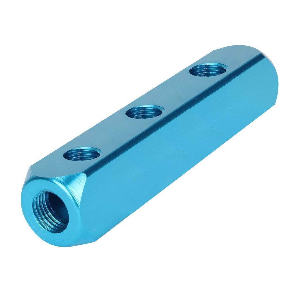 1/4 Inch 3 Way 6 Port Aluminum Air Hose Inline Manifold Block Splitter