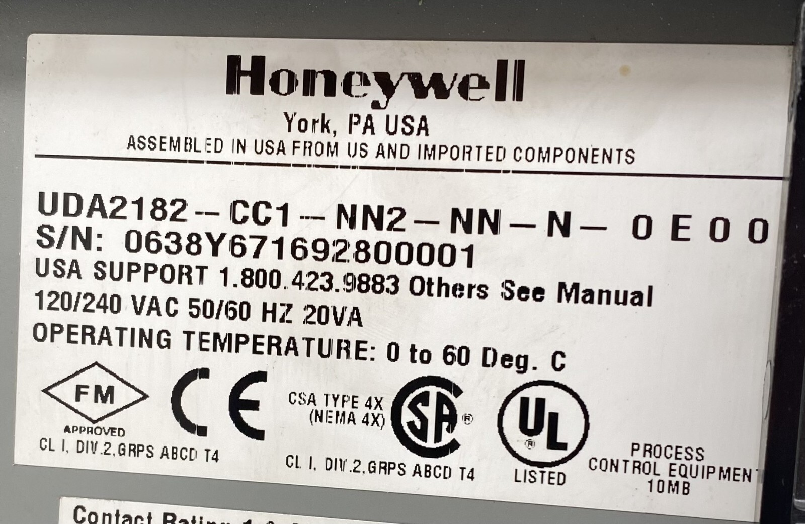 HONEYWELL UDA2182-CCA-NN2-NN-N-0E00 MULTIPLE INPUT ANALYZER