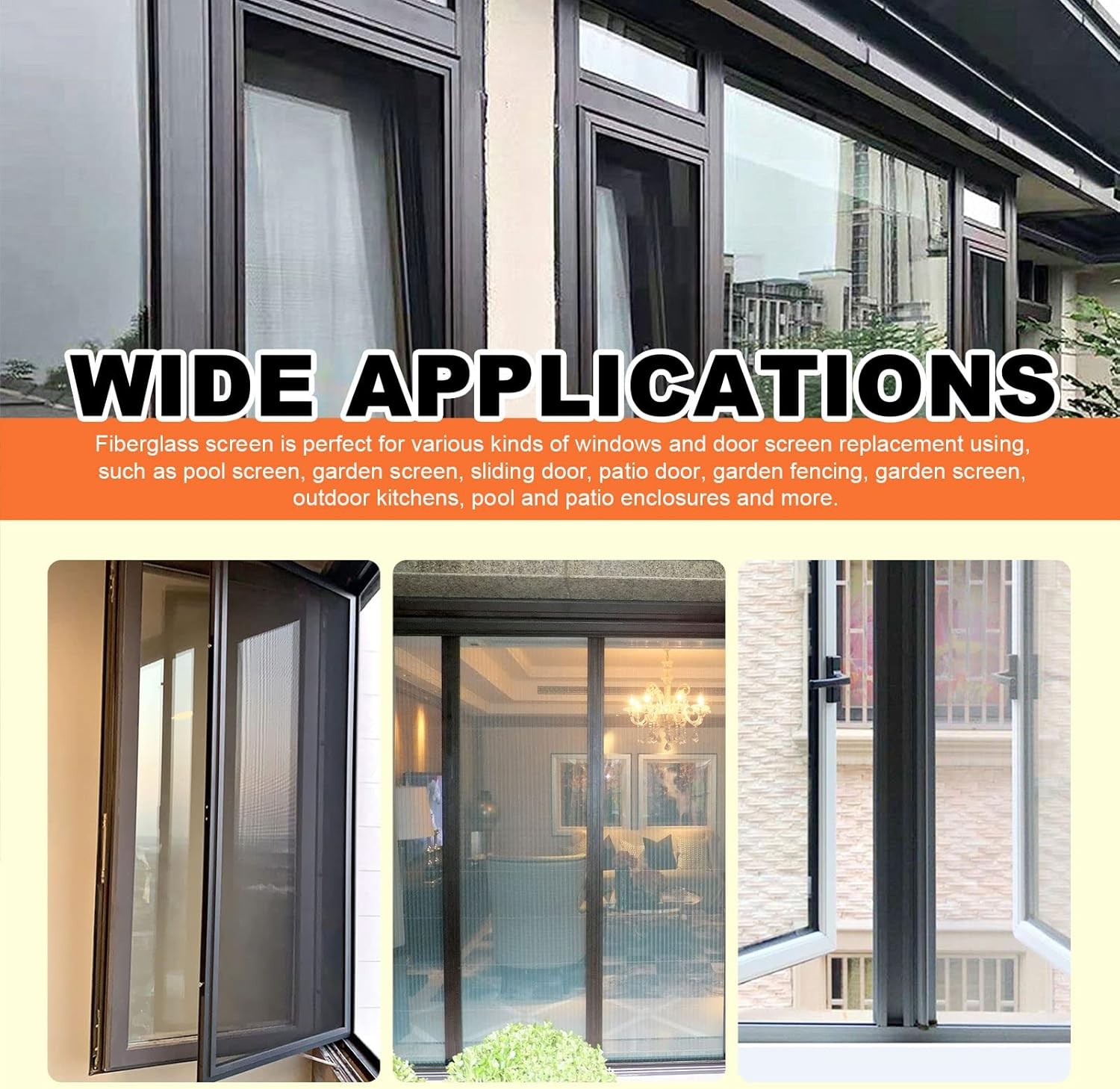 Tanstic 7Pcs Window Screen Mesh and Door Repair 47”W X 98”L, Black