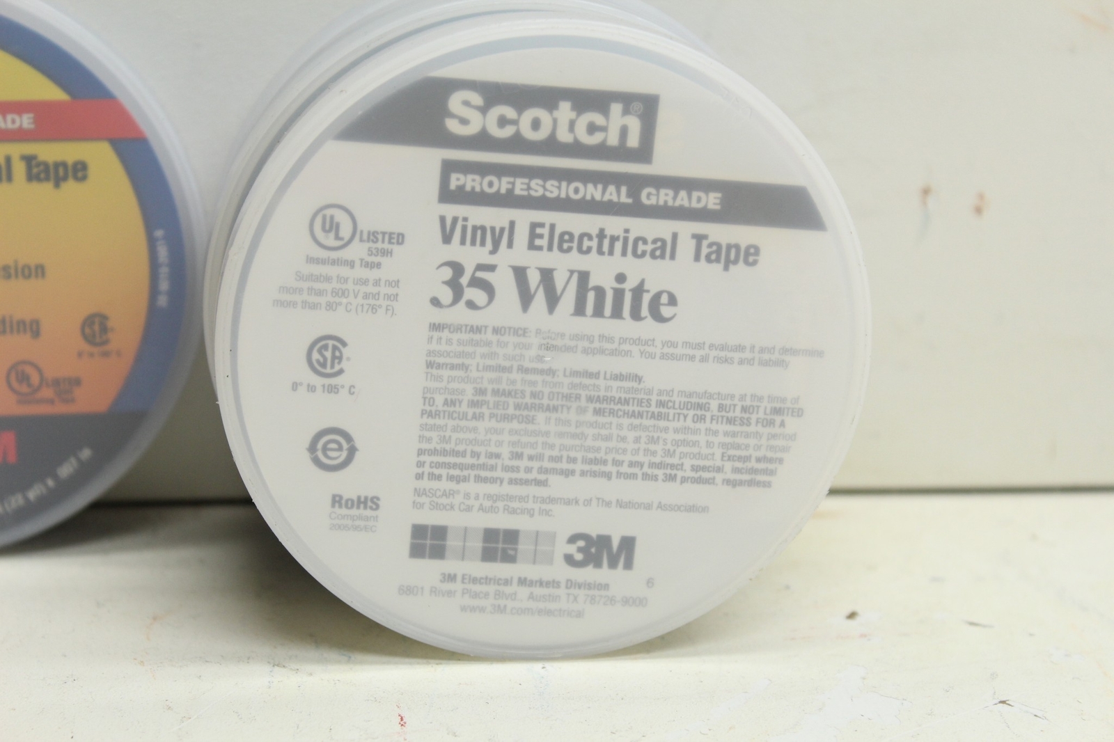 Scotch Vinyl Electrical Tape 35 (1) White (1) Green & (2) Blue 3/4″ X 66′ Rolls