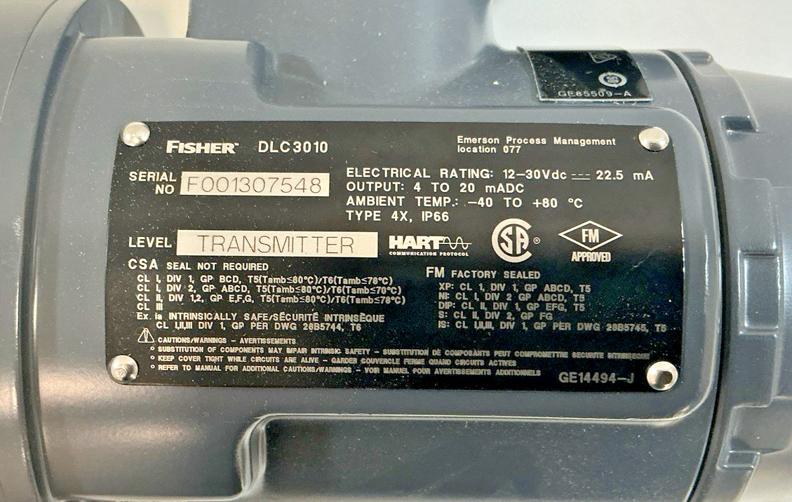 Fisher DLC3010- Level Transmitter 12-30VDC,22.5mA, 4-20mADC,Type 4X IP66 -NEW