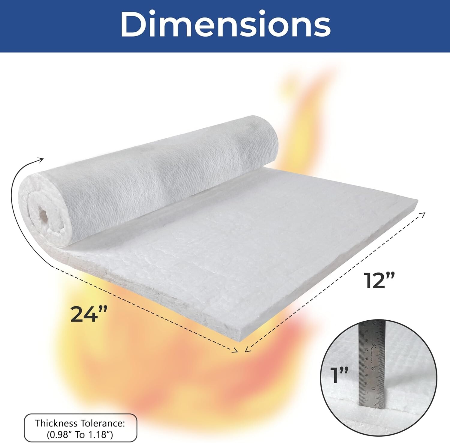 SIMOND STORE Ceramic Fiber Insulation Blanket, 1″ x 12″x 24”, 4# Density 2400F