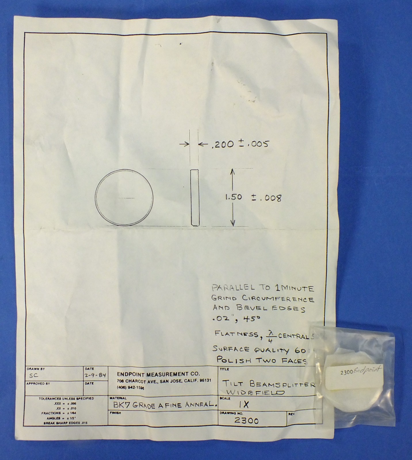 Optical Window: 1.5″ Dia. 1/8 λ (3 micro-inch) Surplus Working Grade Optic Flat