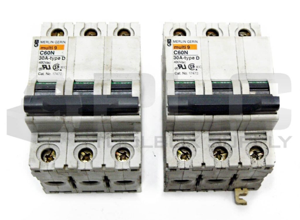 LOT OF 2 SQUARE D MERIN GERIN MG 17472 SUPPLEMENTARY PROTECTOR 30 AMP, 3 POLE