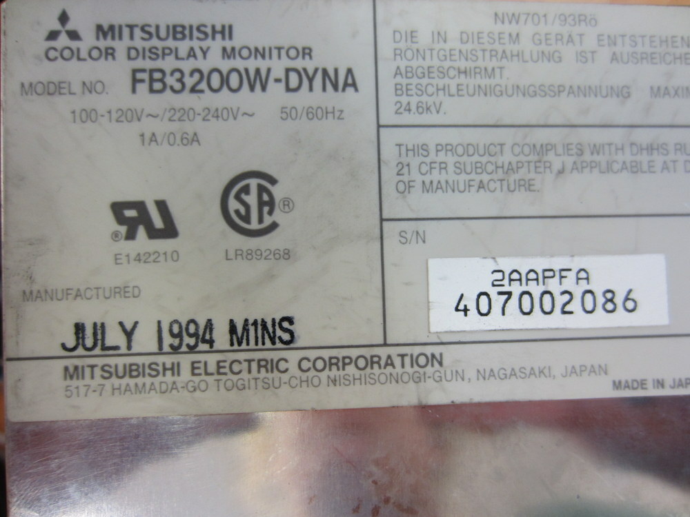 Mitsubishi CP210A145C10 PWB-MAIN KPC 4594MV-0 w/Color Display Monitor