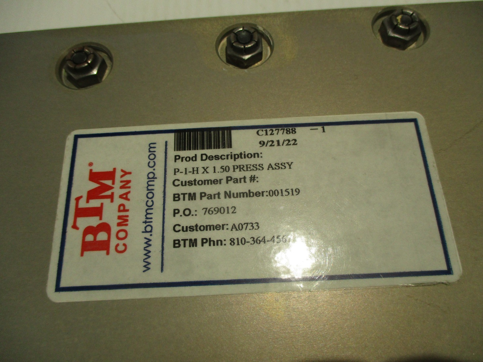 NEW BTM COMPANY AIR TOGGLE PRESS P-1-H-X1.50 P/N 001519