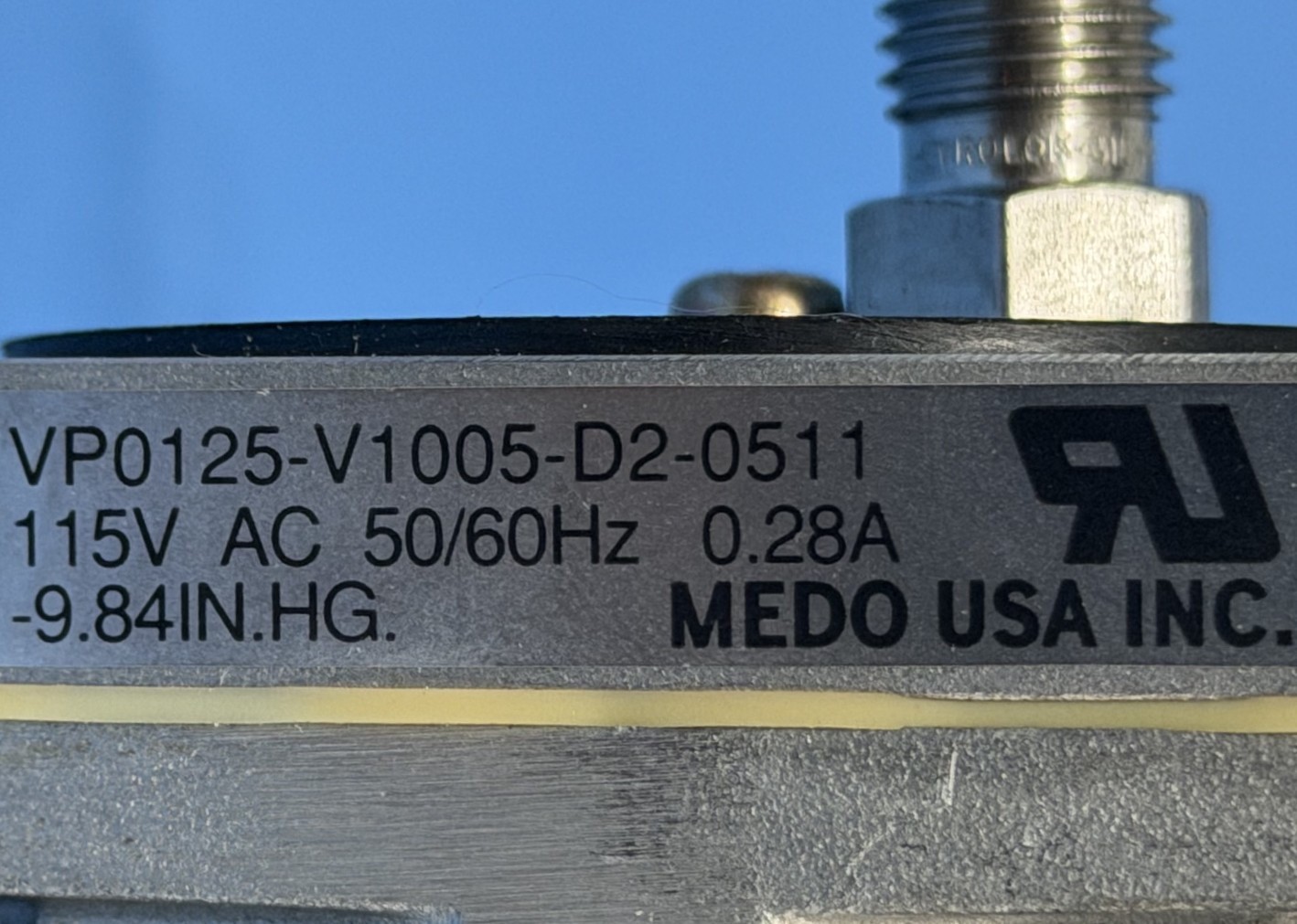 MEDO USA INC Vacuum Pump VP0125-V1005-D2-0511 115VAC -9.84 IN.HG.