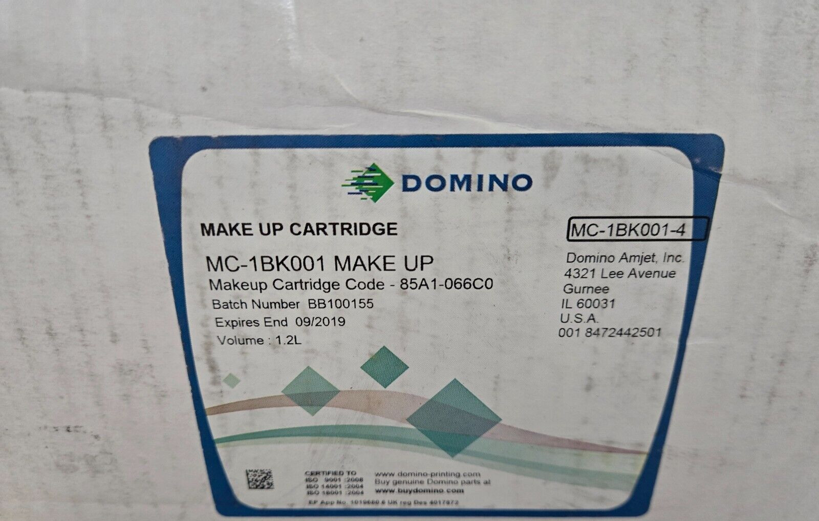 Domino Cartridge A420i MC-1BK001 BBE: 9/2019 CASE OF 4