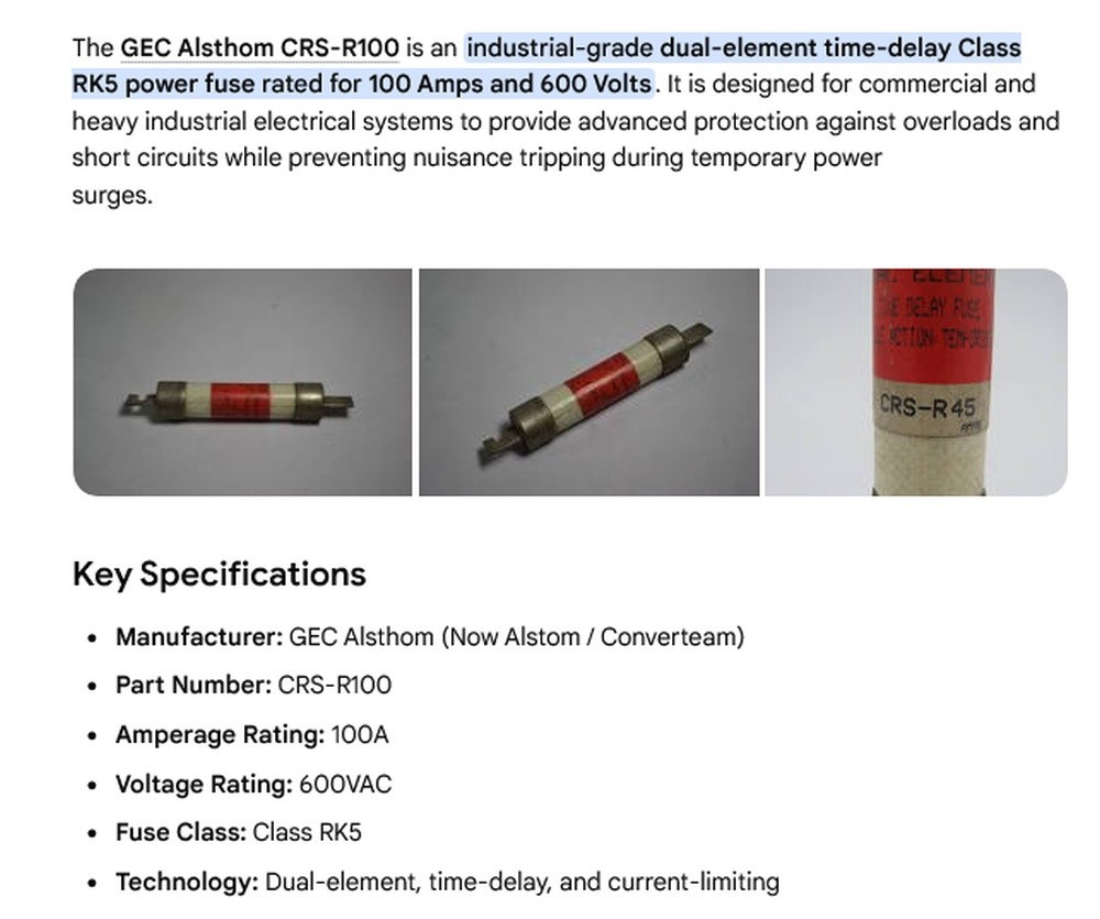 1 USED GECALSTHOM CRS-R100 TIME DELAY FUSE ***MAKE OFFER***