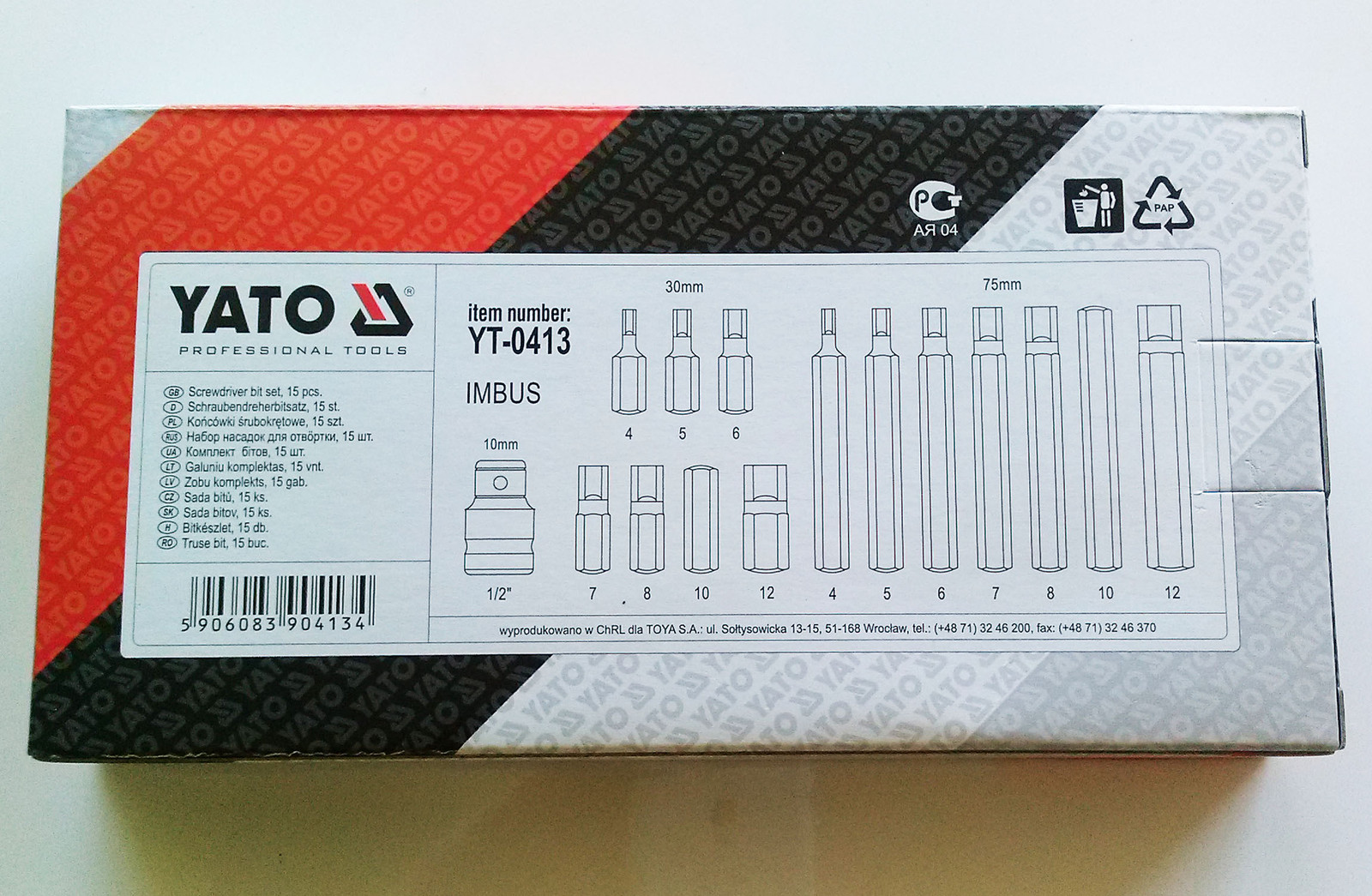 Yato YT-0413 Professional Screwdriver Tip Set Hexagonal 15pcs Metal Case