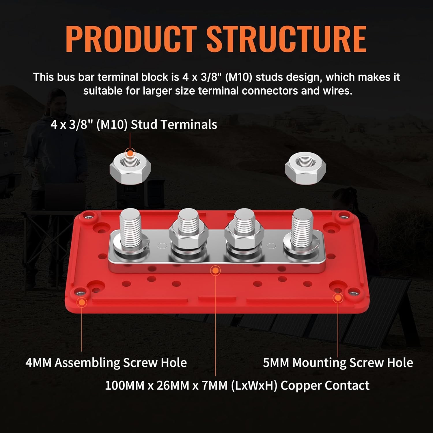 300A 12V Bus Bar Power Distribution Block Waterproof with 4 x 3/8″ Studs Car RV