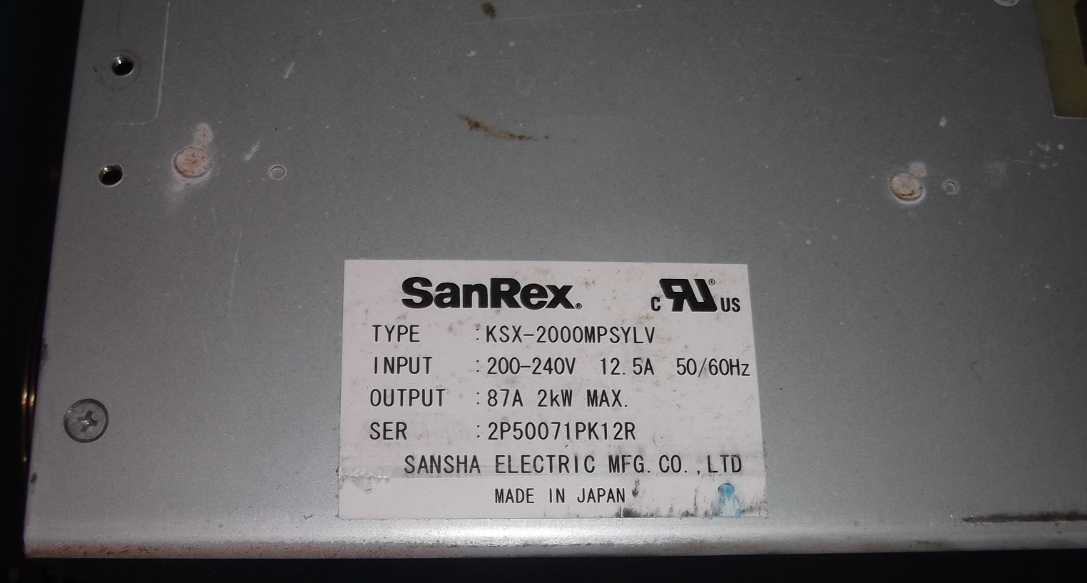 SAN-REX SANREX KSX-2000MPSYLV 200-240V 12.5A 87A 2kw POWER SUPPLY SANSHA