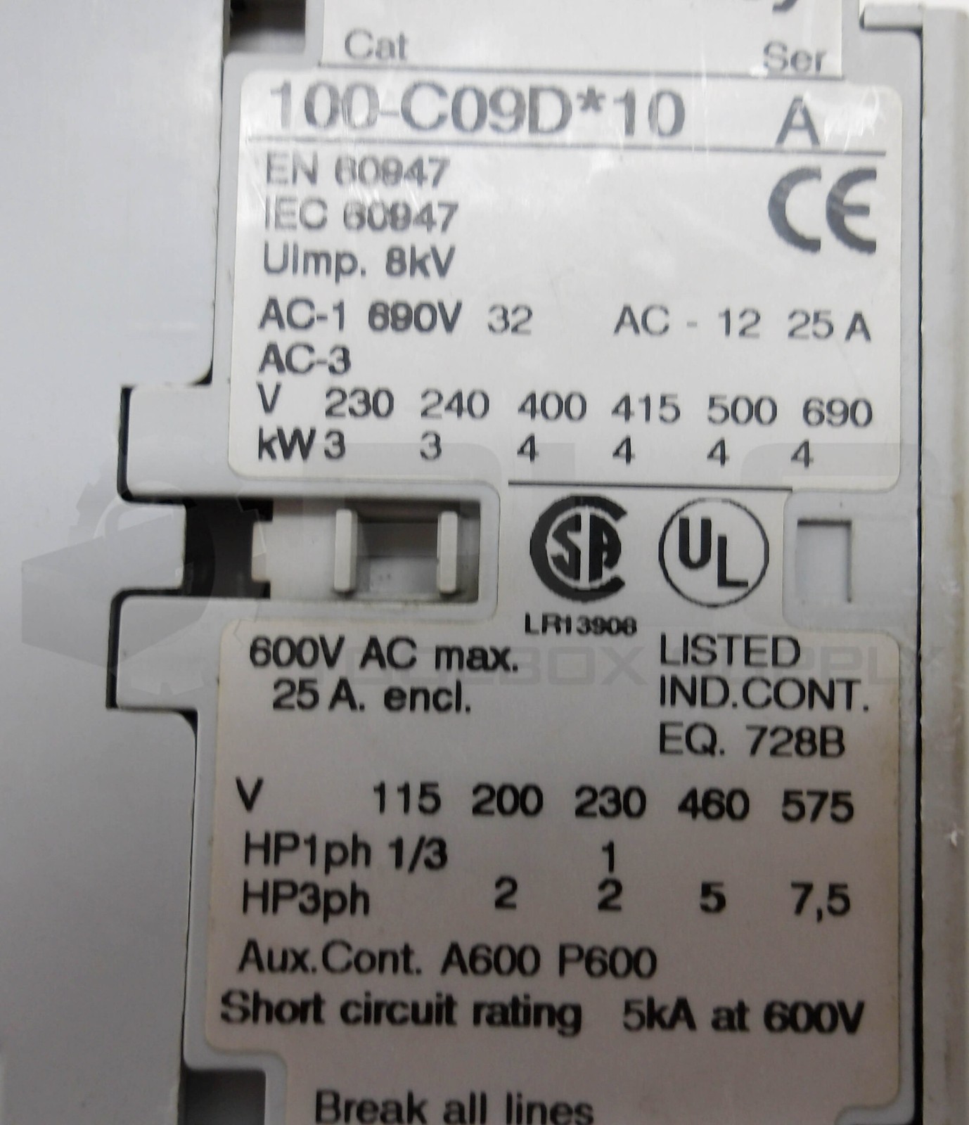 ALLEN BRADLEY 100-C09D*10 /A CONTACTOR W/ 193-EA2FB /B OVERLOAD RELAY