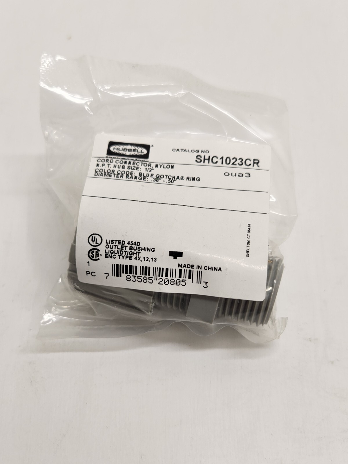 NEW IN BAG! HUBBELL 1/2″ NYLON CORD CONNECTOR SCH1023CR