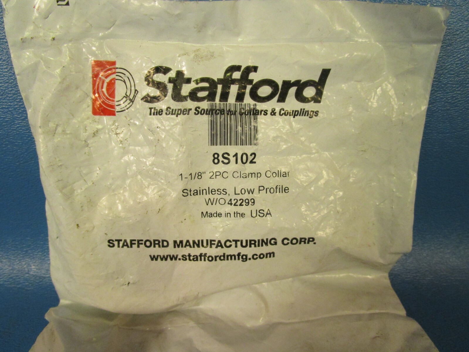 Stafford 8S102, 1-1/8″, 2 Piece Clamp Collar, Stainless, Low Profile