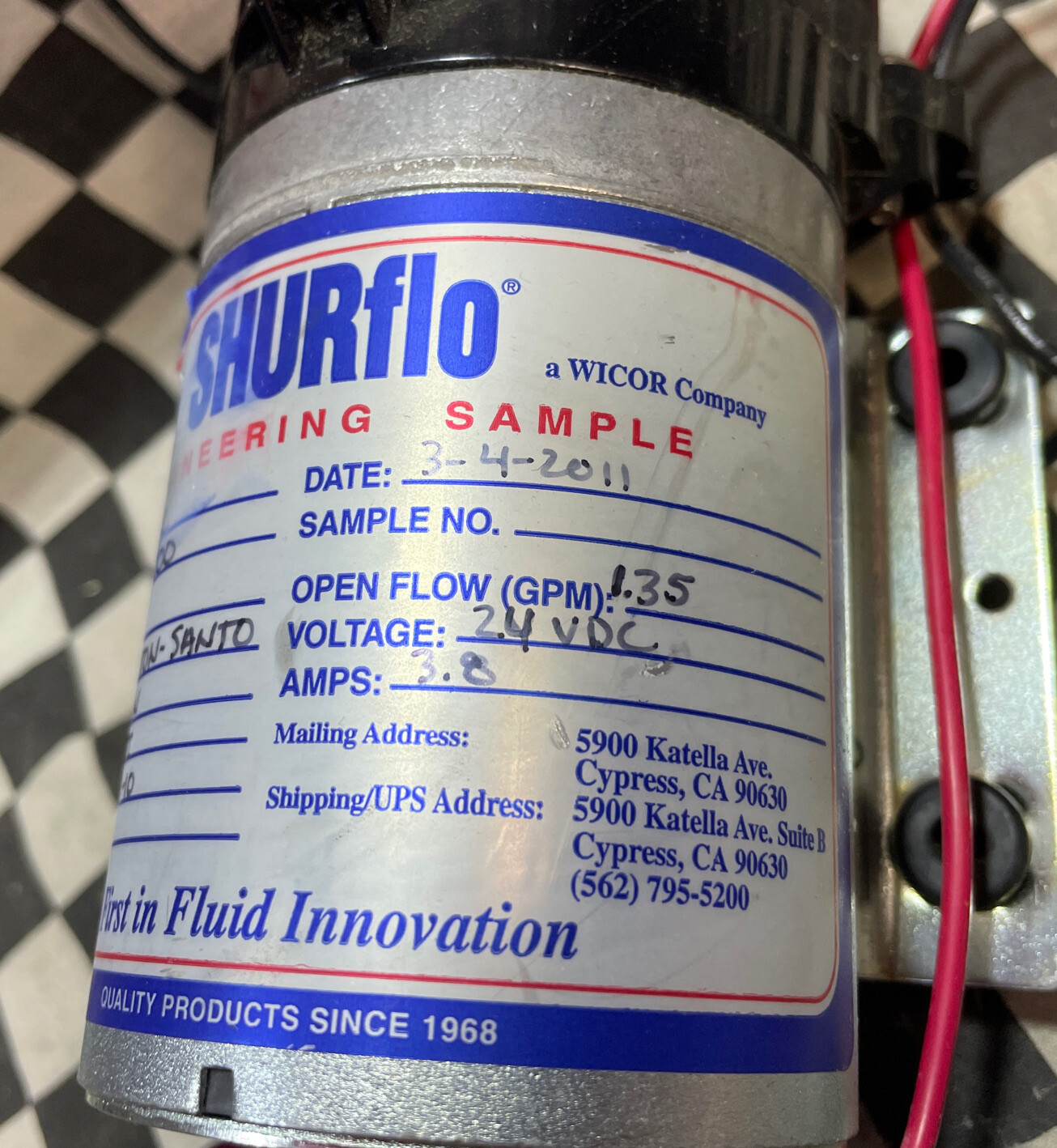 SHURFLO MODEL 8000, 1.35 GPM, 24V, 3.8A, 100 PSI, 11-142-10, SHIPSAMEDAY
