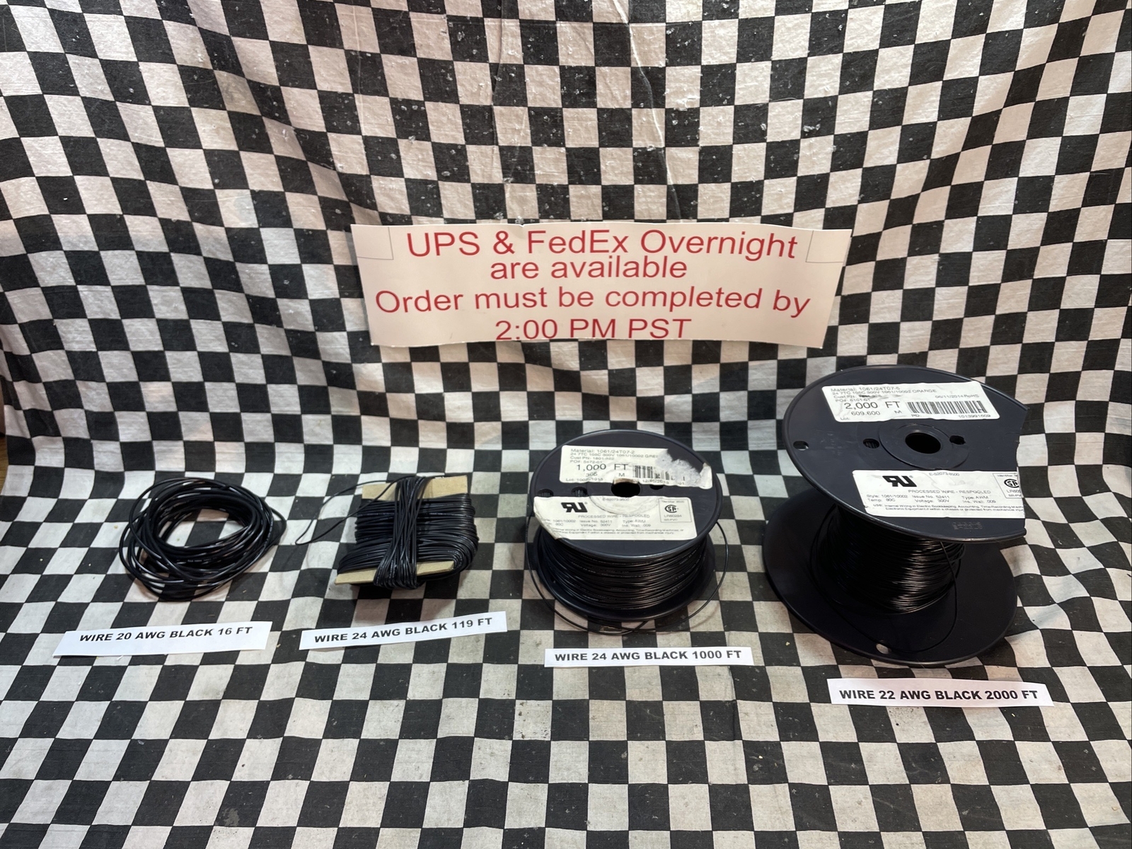 WIRE 22AWG BLACK 2000 FT 24AWG BLACK 119 FT 24AWG BLACK 1000 FT 20AWG BLACK 16FT