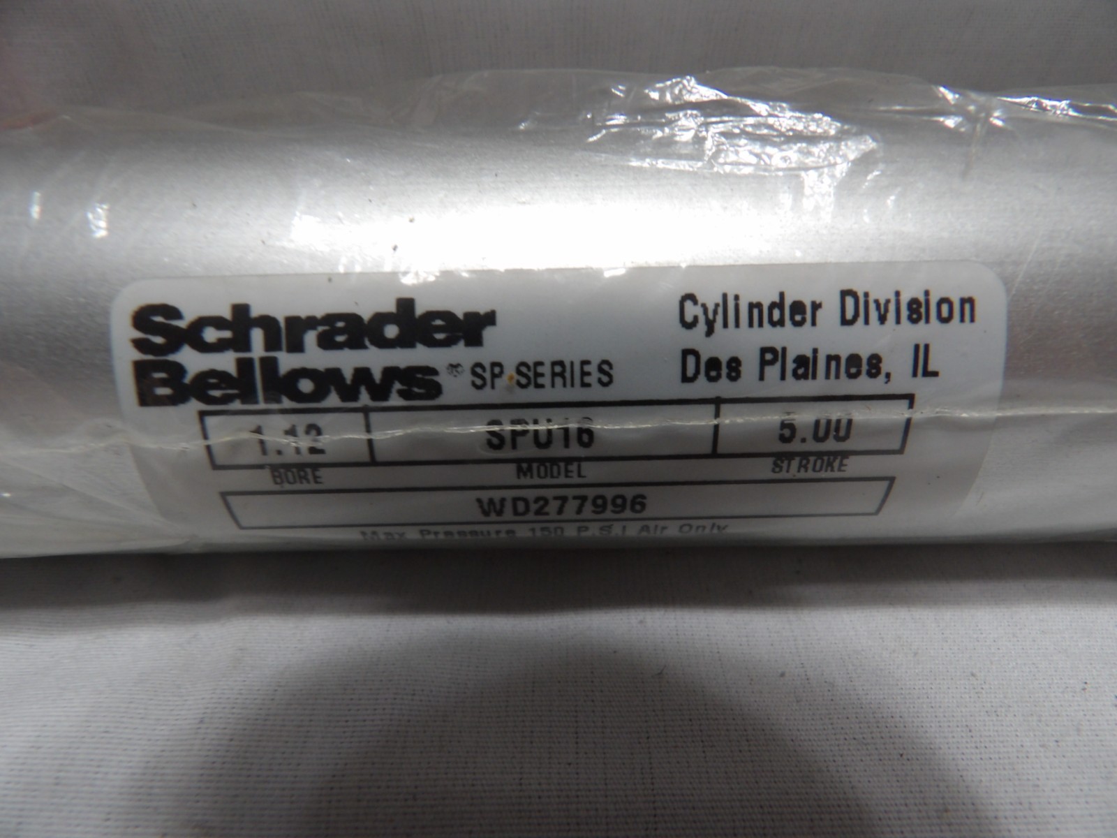 Schrader Bellows Air Cylinder SPU16 Bore 1.12 Stroke 5.00