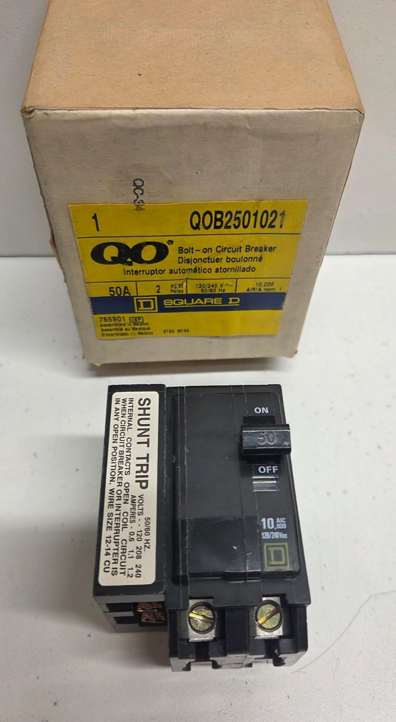 NEW IN BOX! SQUARE D 50A 120/240V 2-POLE CIRCUIT BREAKER QOB2501021