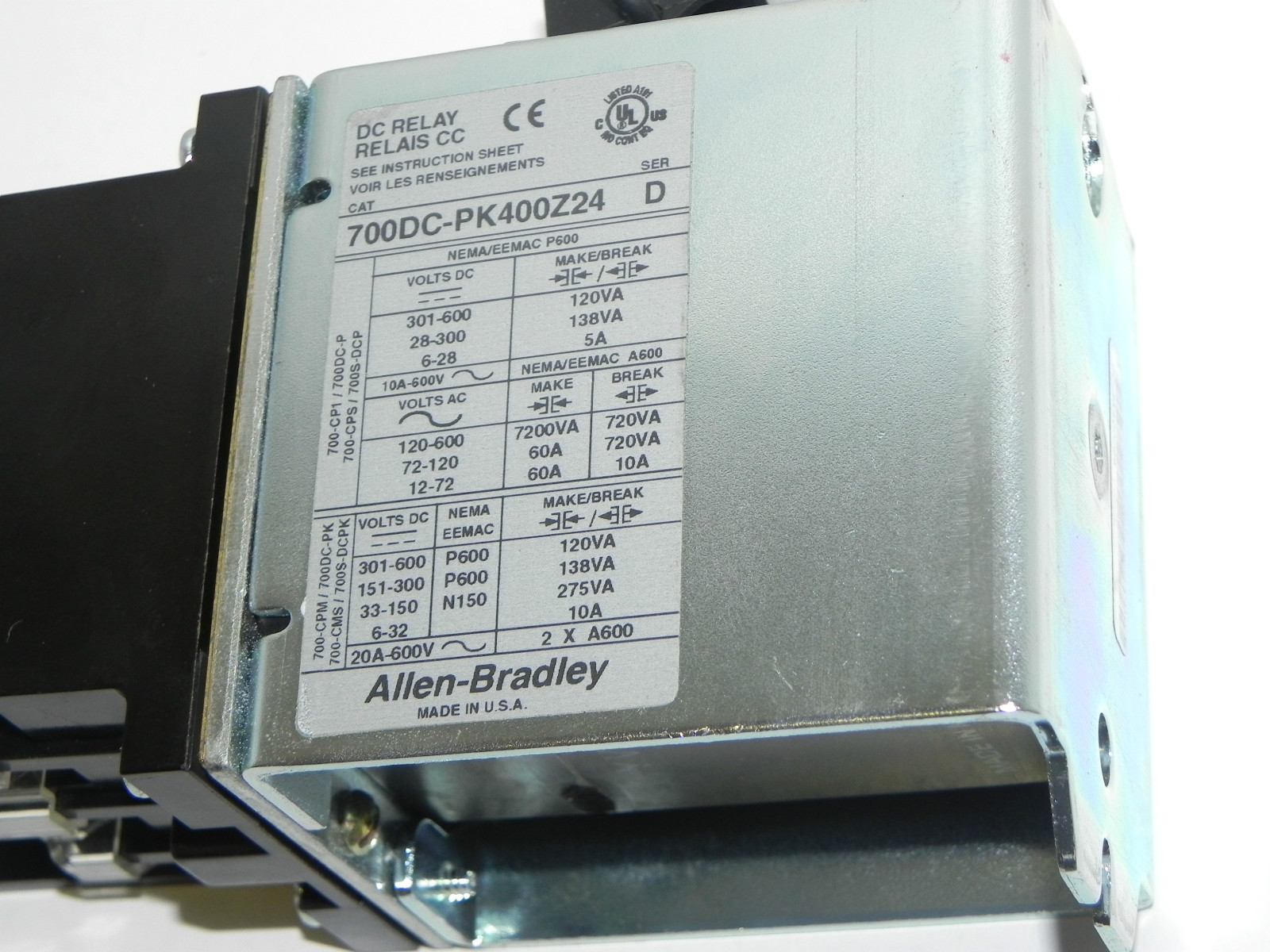 ALLEN BRADLEY 700DC-PK400Z24 CONTROL RELAY W/ 700-PB40 ADDER DECK