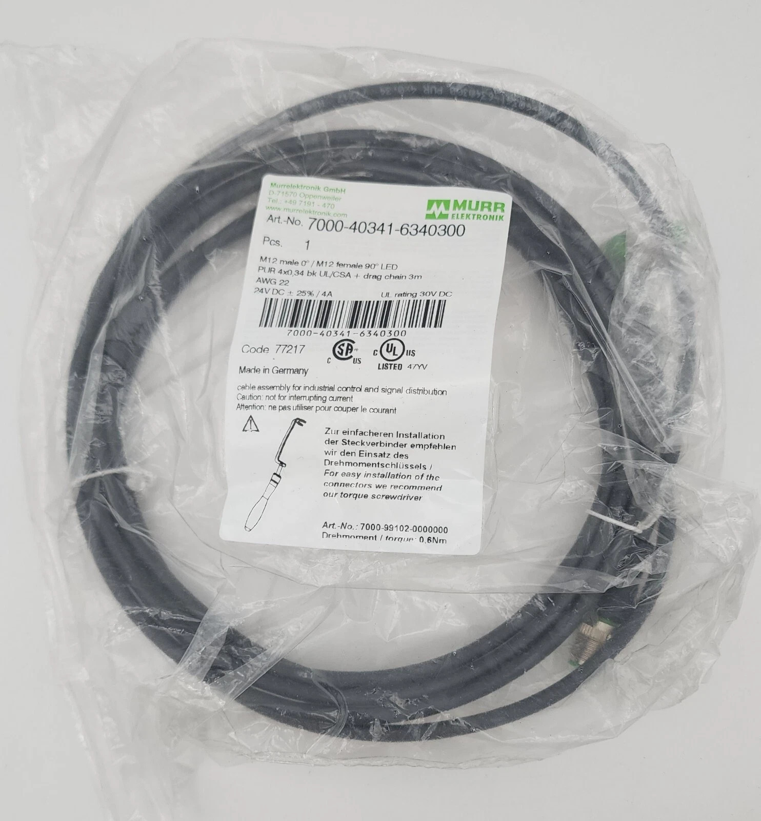 MURR 7000-40341-6340300 (M12 MALE 0° / M12 FEM 90° LED) 7000403416340300 *EXP*