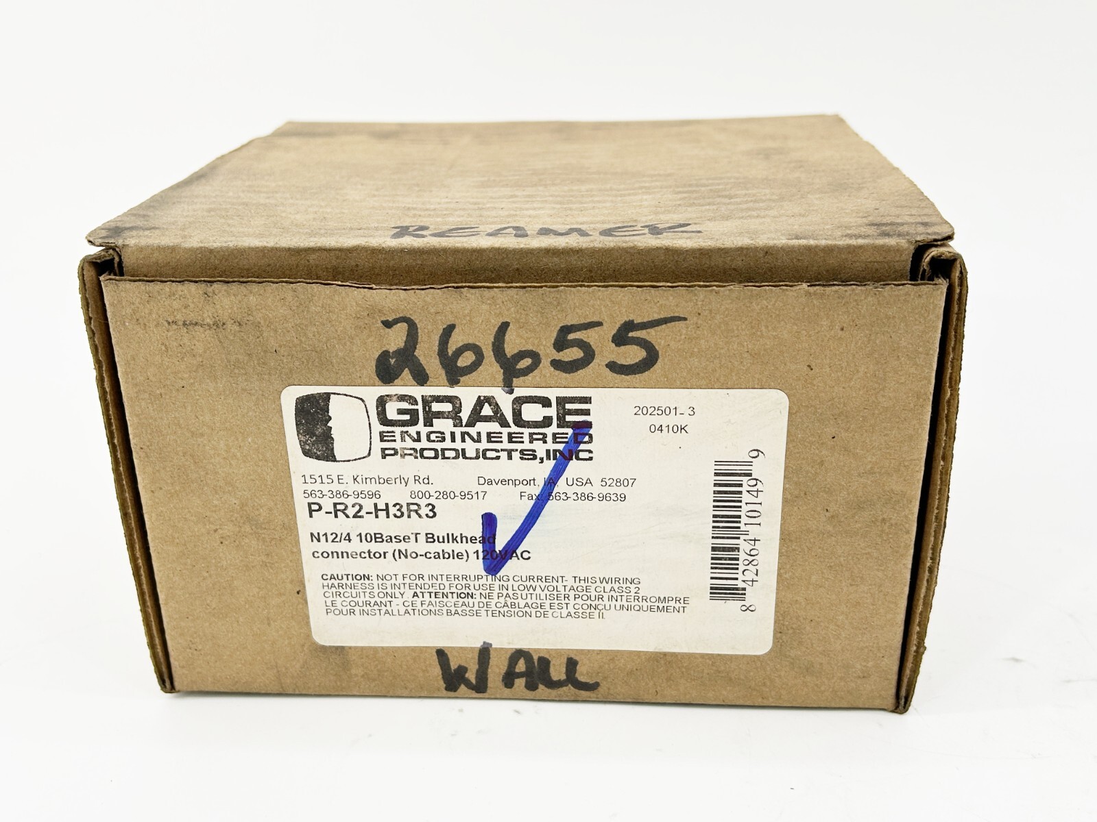 New Grace Products P-R2-H3R3 Ethernet Panel Basket Bulkhead Connector 120V
