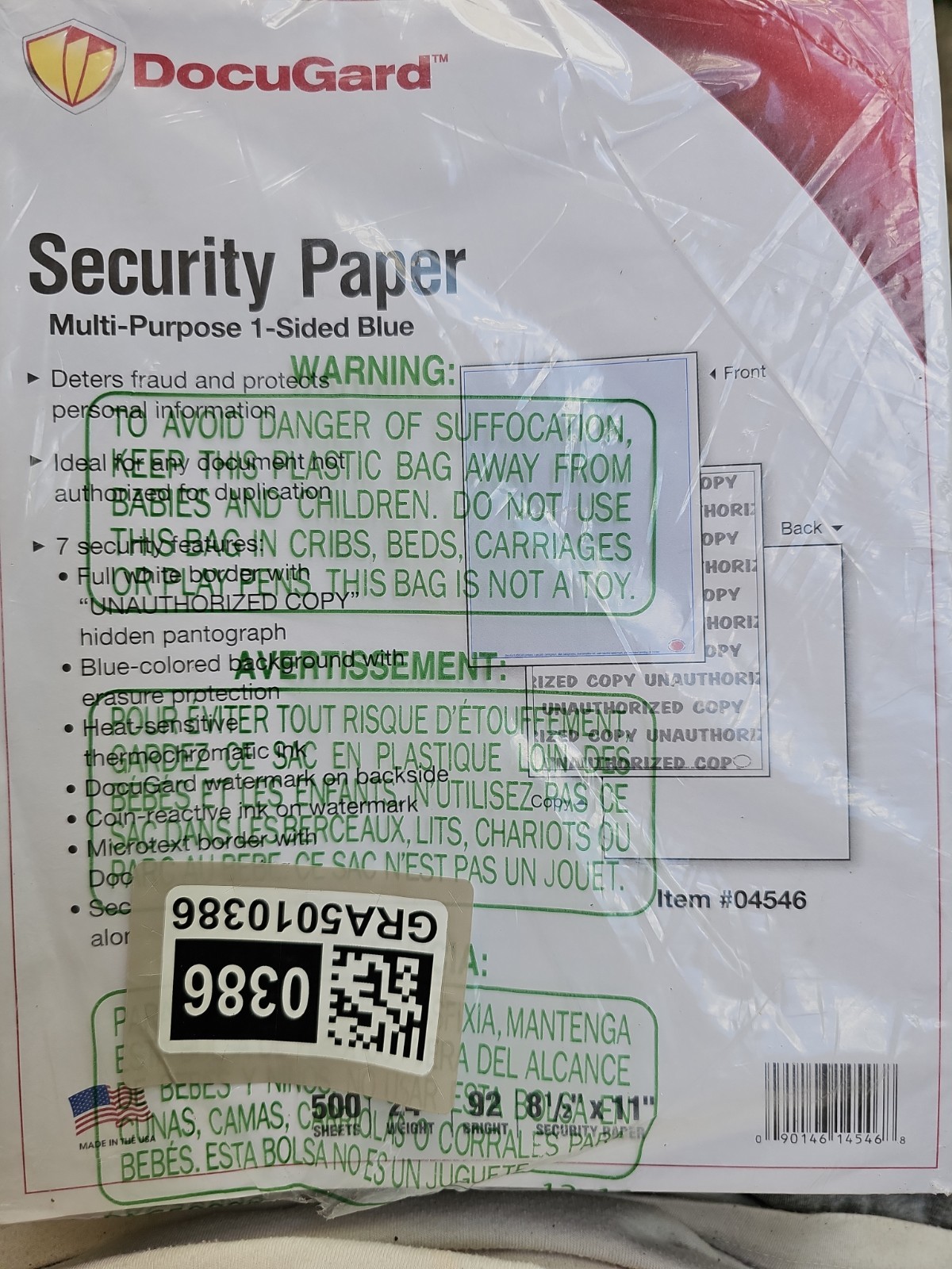 *500 Sheets* Docugard 04546 Security Paper Blue Multi-Purpose 8.5″x11″ – NEW …