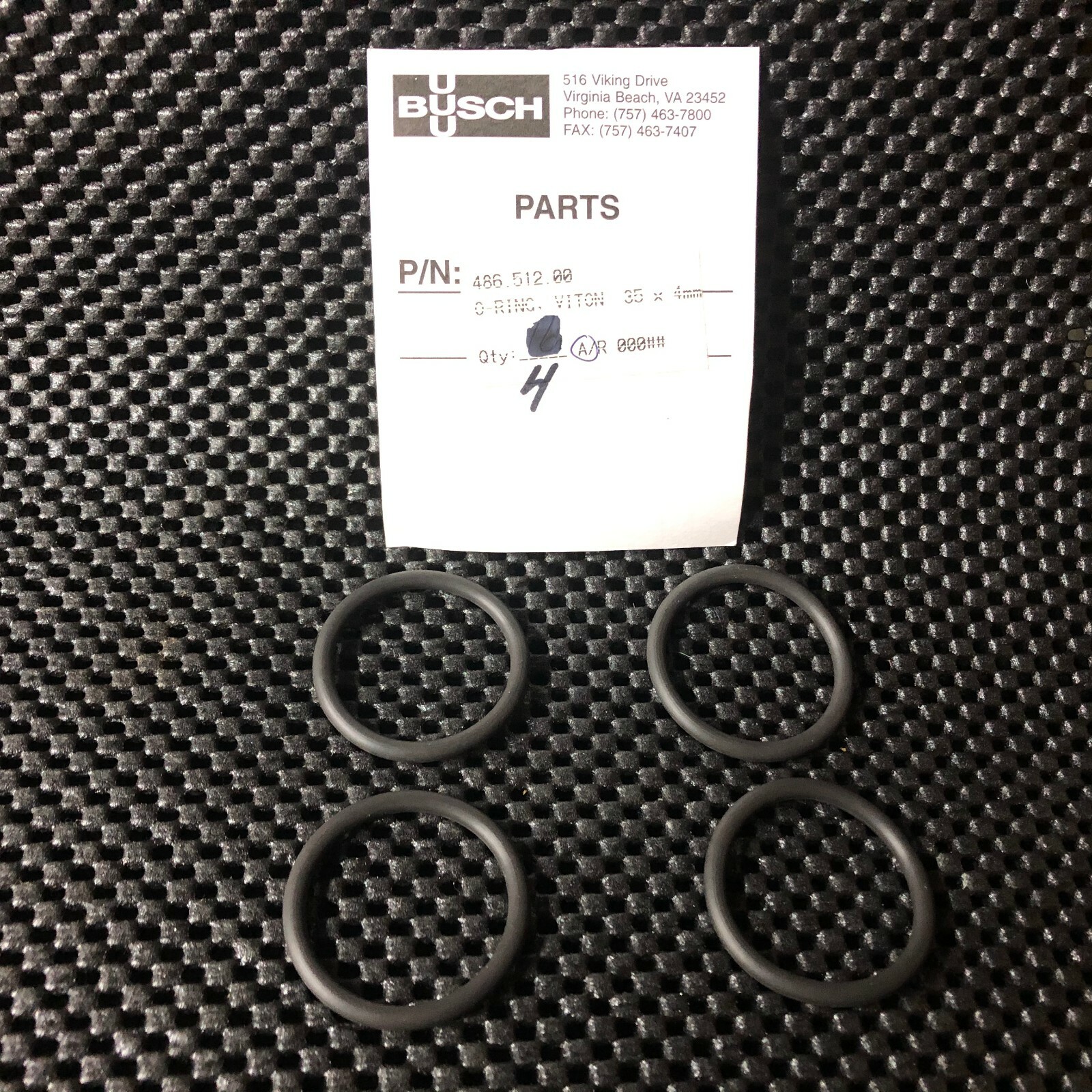 Busch 486.512.00 / 48651200 – O-Ring 35 x 4 mm – Set of 4 – OEM – NIB
