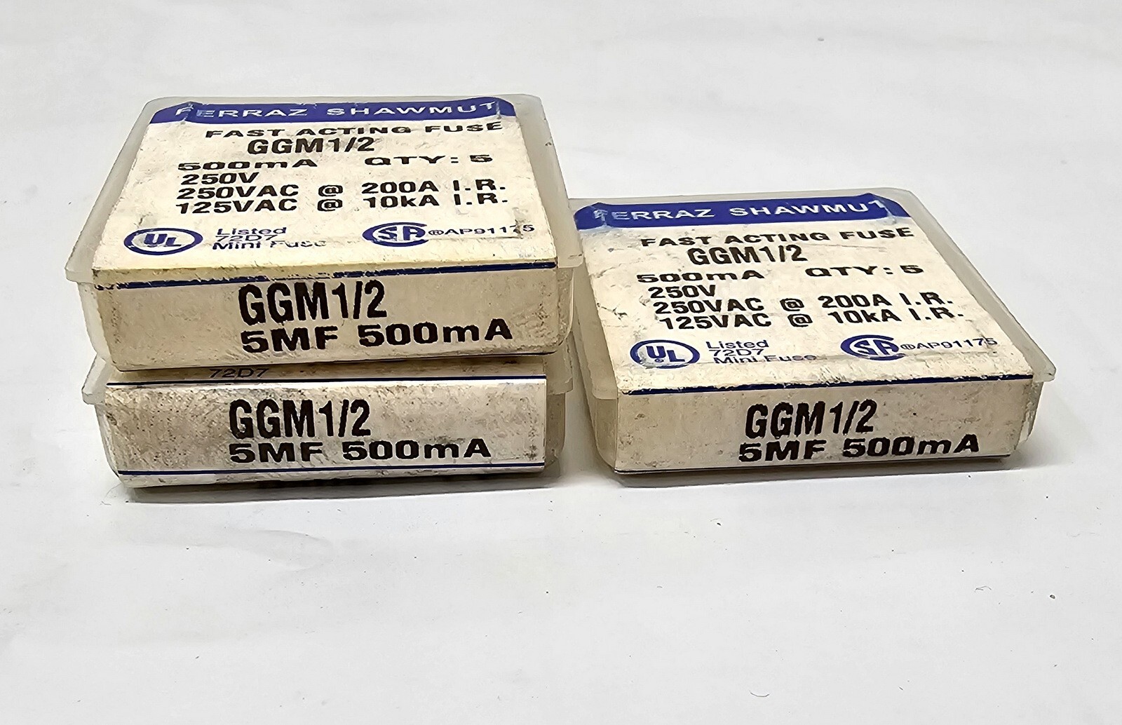Lot Of 15 ~ Ferraz Shawmut GGM1/2 Fast Acting Miniature Fuse ~ 5MF 500mA