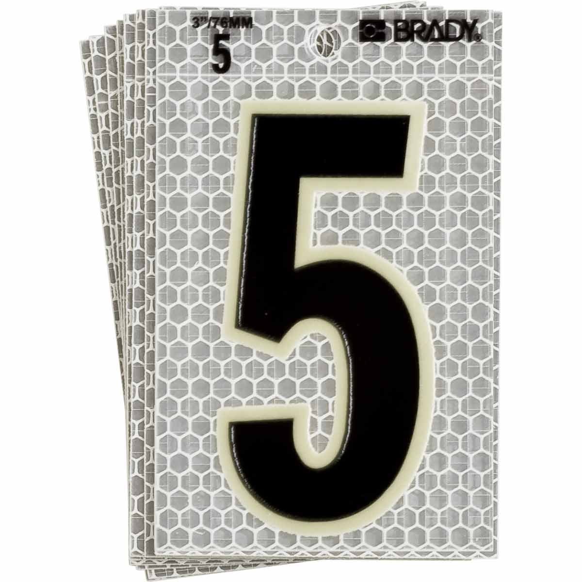 BRADY 3010-5 Number Label 3″ B-309 Vinyl High-Intensity Reflective Black/Green