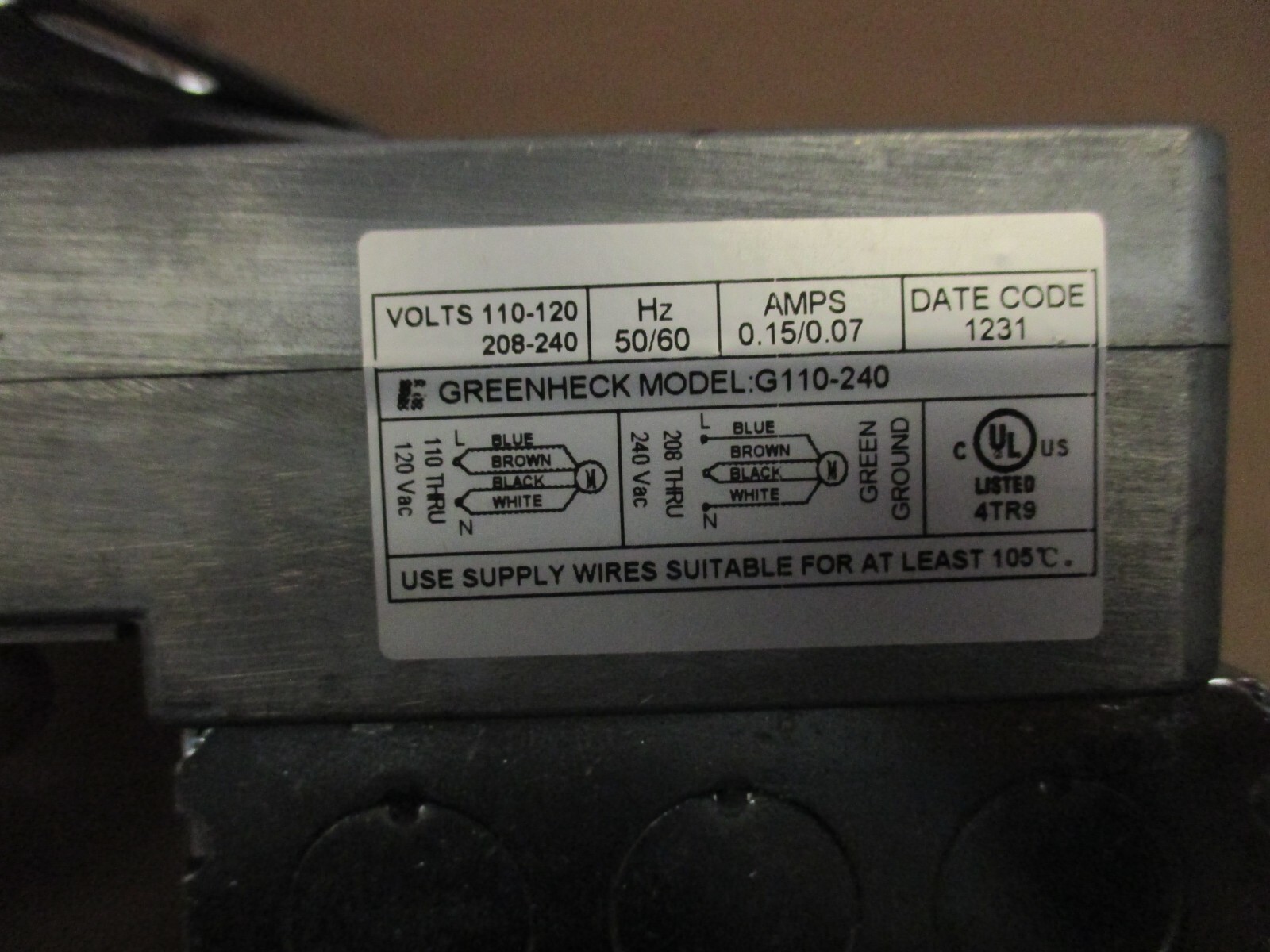 GREENHECK 826840 ASM, MP100A – 110-120 VOLTS, MODEL G110-240 DAMPER NOS