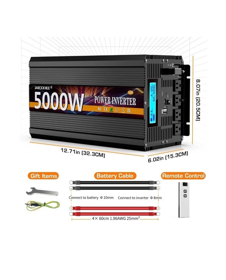 5000 Watt Power Inverter 12V DC to 110V 120V Converter for Family RV Off Grid…