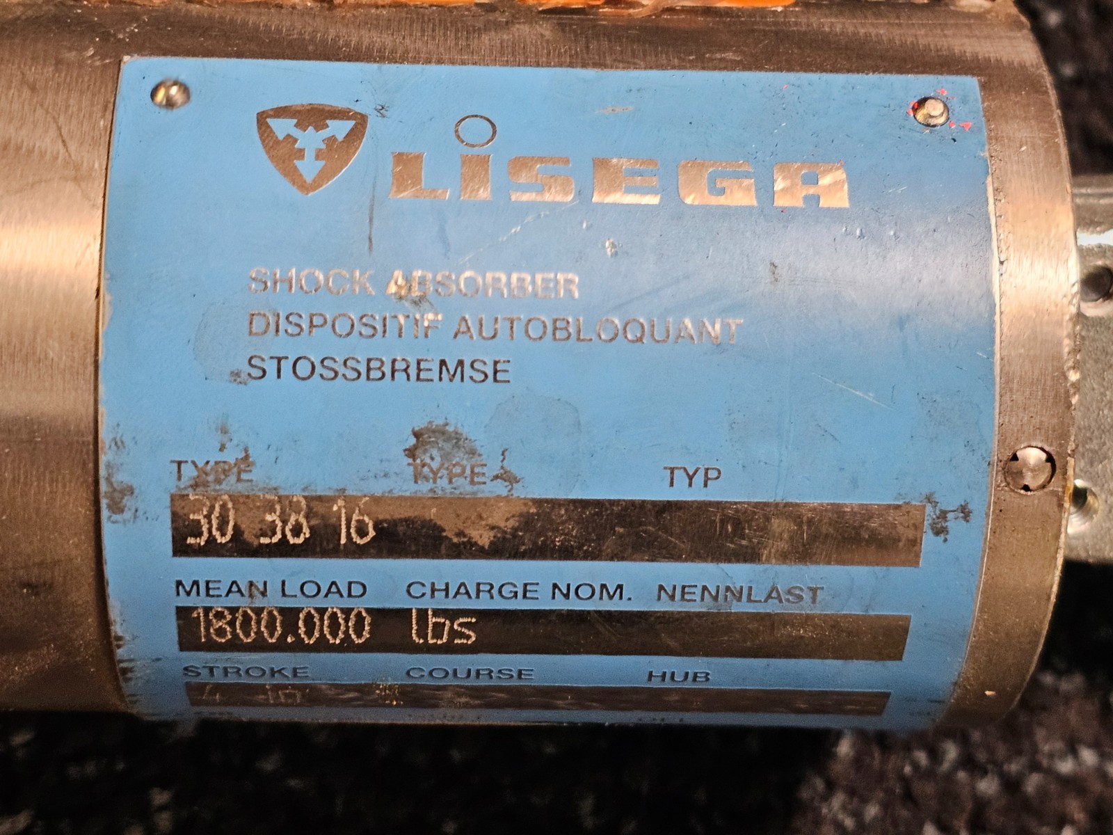 Lisega 30 38 16 Shock Absorber 1800psi 4 in Stroke AP280 Oil 31601371/001