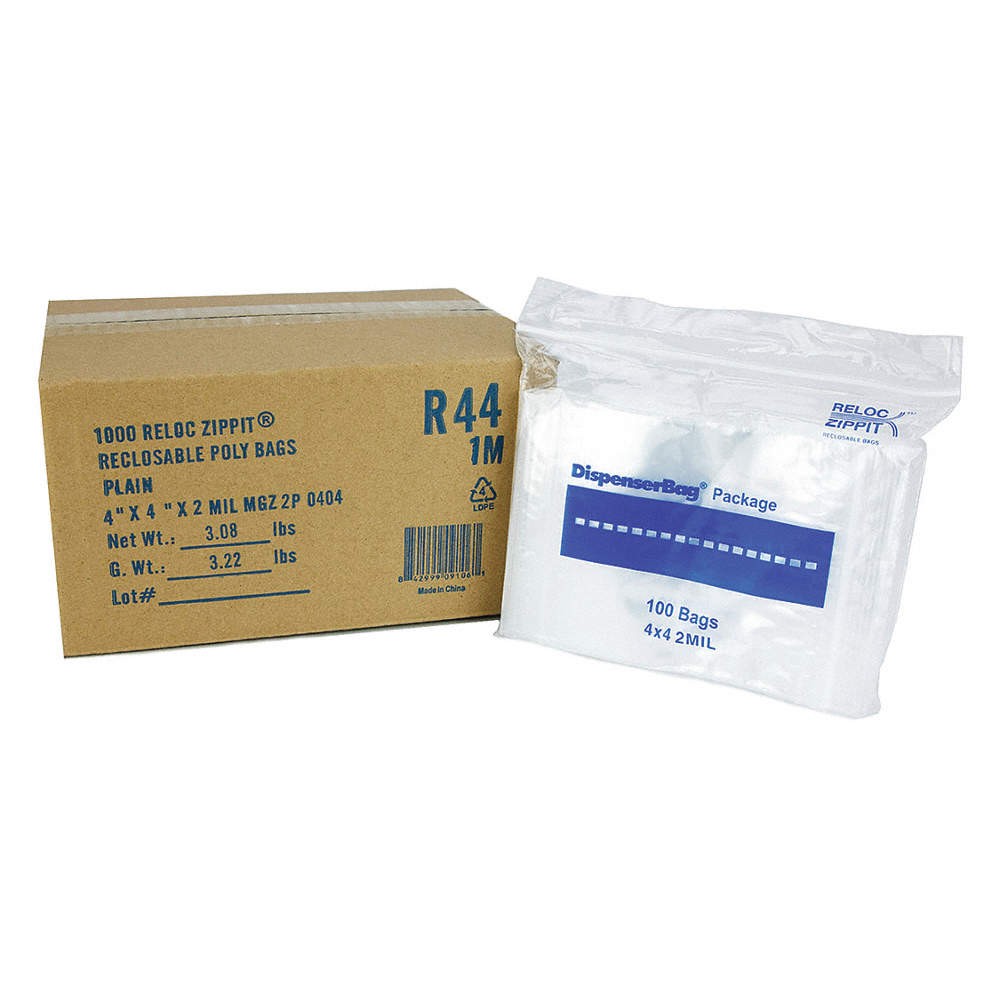 RELOC ZIPPIT R44 Reclosable Poly Bag,Zip Seal,PK1000 38UV20