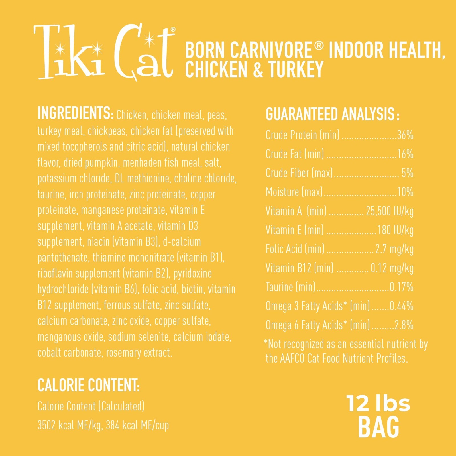 Tiki Cat Born Carnivore Indoor Health, Chicken & Turkey Meal, 12 lbs Bag