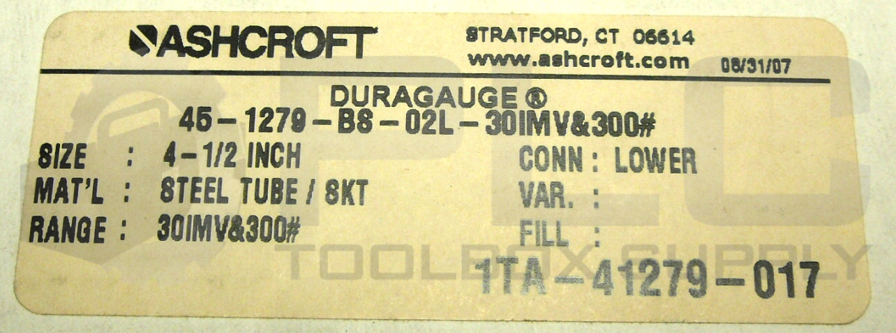 NEW ASHCROFT 45-1279-B8-02L-300 DURAGAUGE 4 1/2″