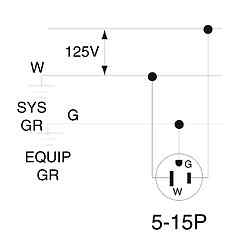 Leviton 5266-C Grounding Plug, 125V, 15A, 2 Poles, 3 Wires, Black/White