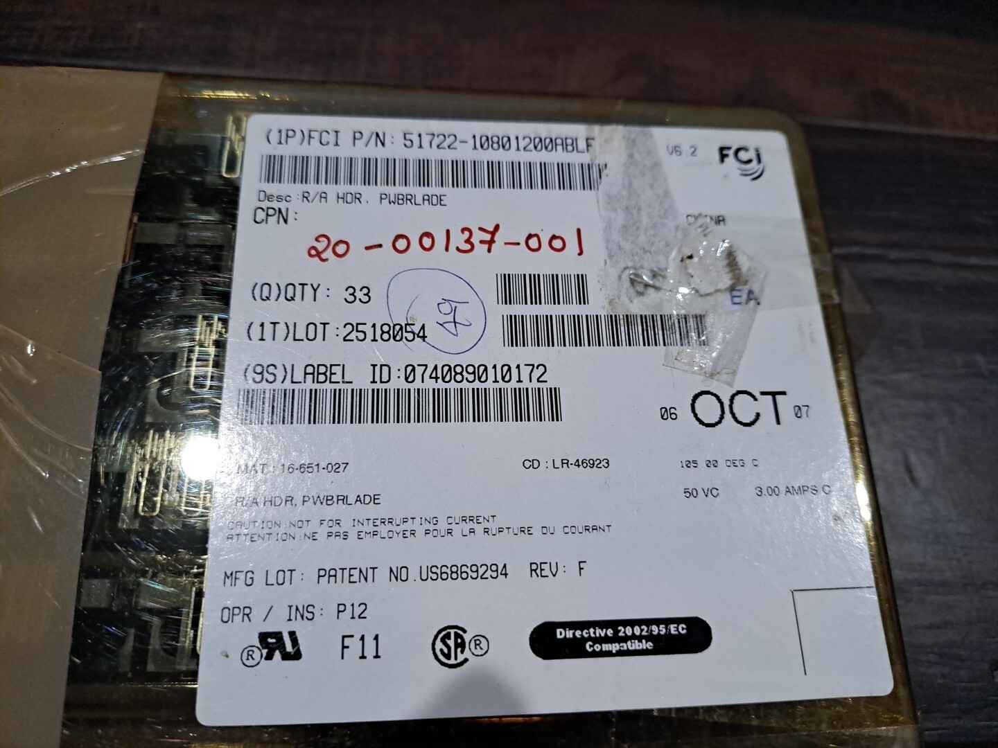 FCI Amphenol 51722-10801200ABLF Conn HDR Blade PWR 20POS EDGE MT