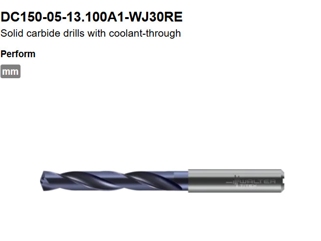 WALTER TITEX DC150-05-13.100A1-WJ30RE SOLID CARBIDE COLLANT THRU