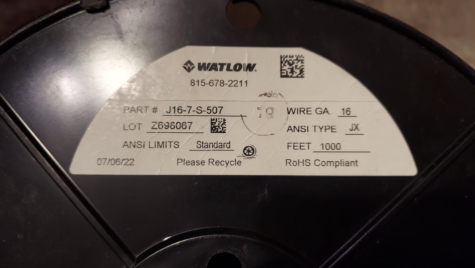 New 1000′ Feet Watlow J16-7-S-507 16ga Type JX Thermocouple Wire Metal Braided
