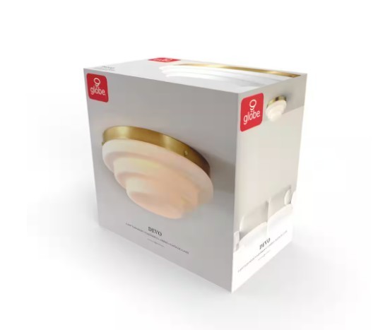 G E Devo 11.81 2-Lt Matte Brass Flush Mount Ceiling Light w/ Milk Glass Shade