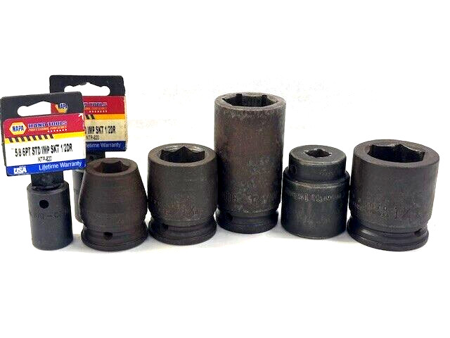 ASSORTED 6-POINT IMPACT SOCKET SIZES-5/8″ TO 1 1/4″W/ 1/2″ & 3/4″ DRIVE LOT OF 7