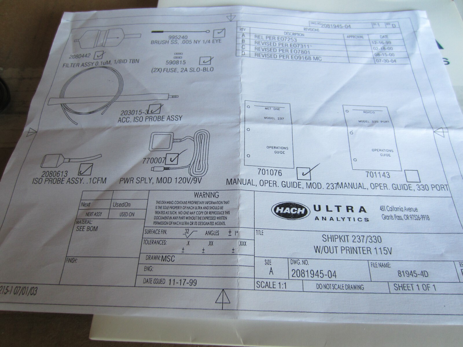 New Hach Ultra 203015-3 237A Isokinetic Probe for Met One 237H Portable Counter