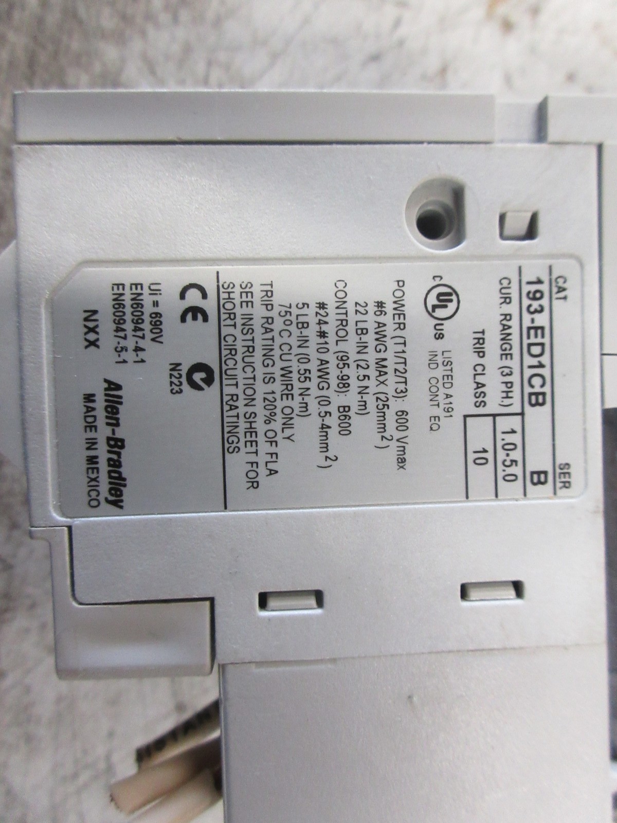 Allen-Bradley Starter 100-C09*10/193-ED1CB 120V Coil Trip: 1-5A Used