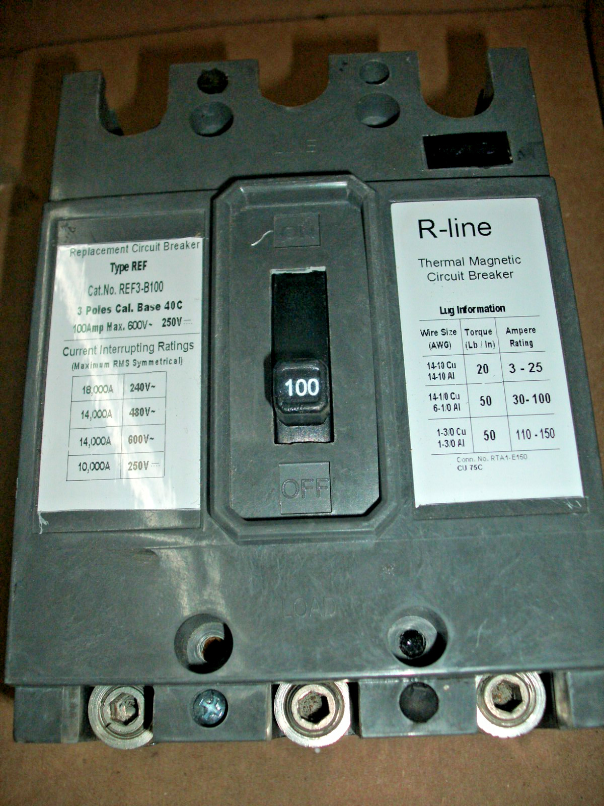 ITE REF3B100 REF3-B100 3 POLE 100A 600V CIRCUIT BREAKER